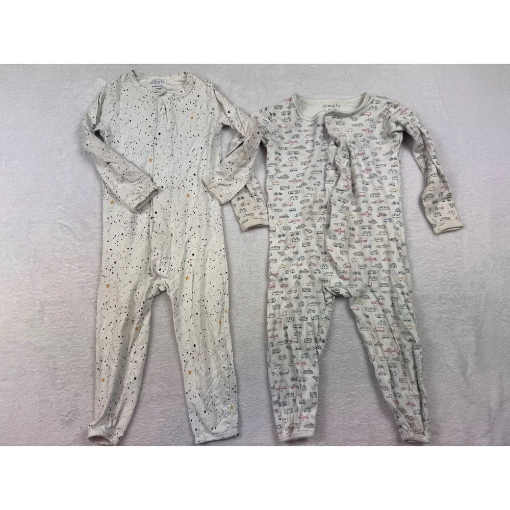 Simply Magnetic Me Pajamas 18-24 Months Lot of 2 Stars Transportation Footless